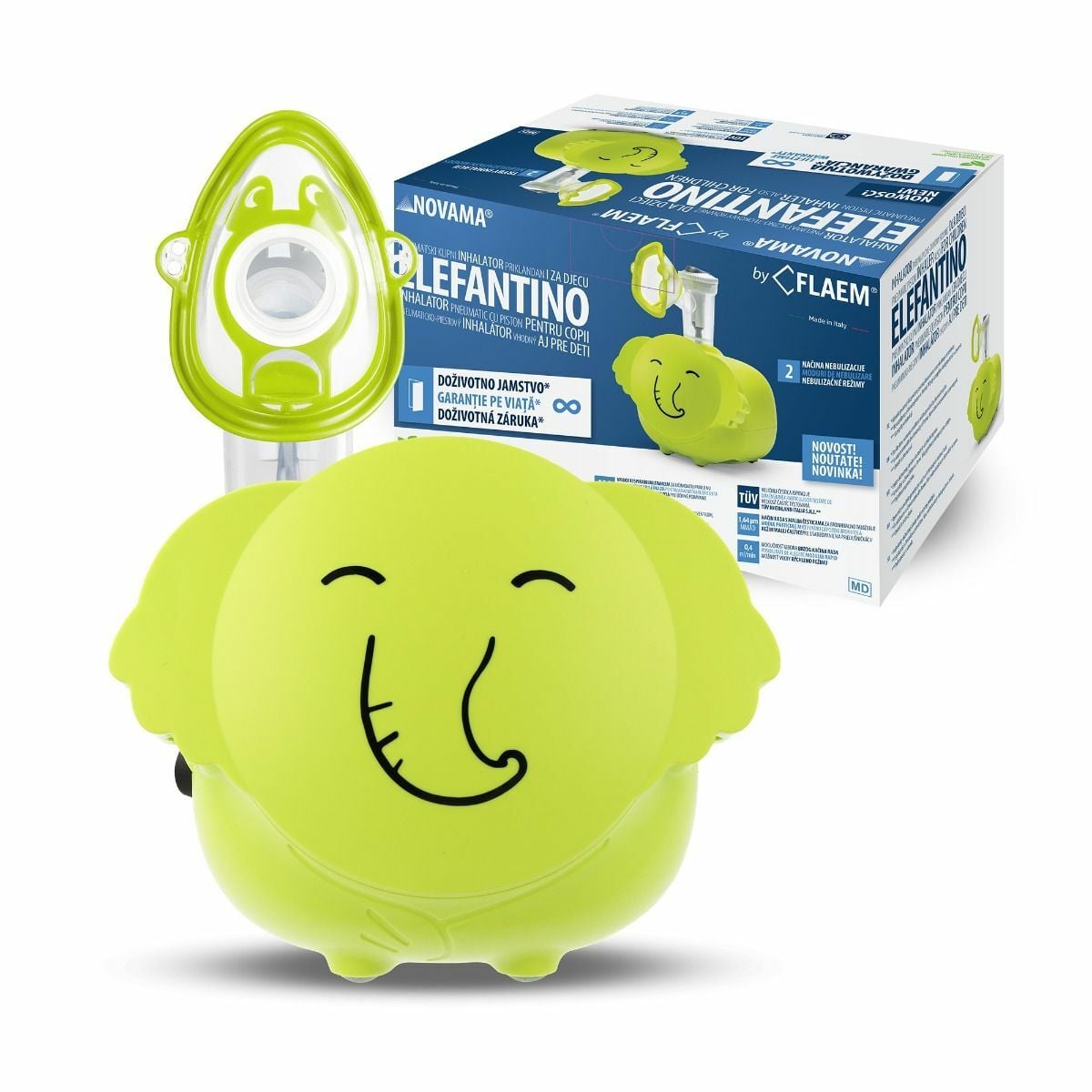 a7113e60b818ce0ca26dd48cadf52e68 NOVAMA ELEFANTINO Pneumatický piestový inhalátor pre deti aj dospelých – Obrázok 1