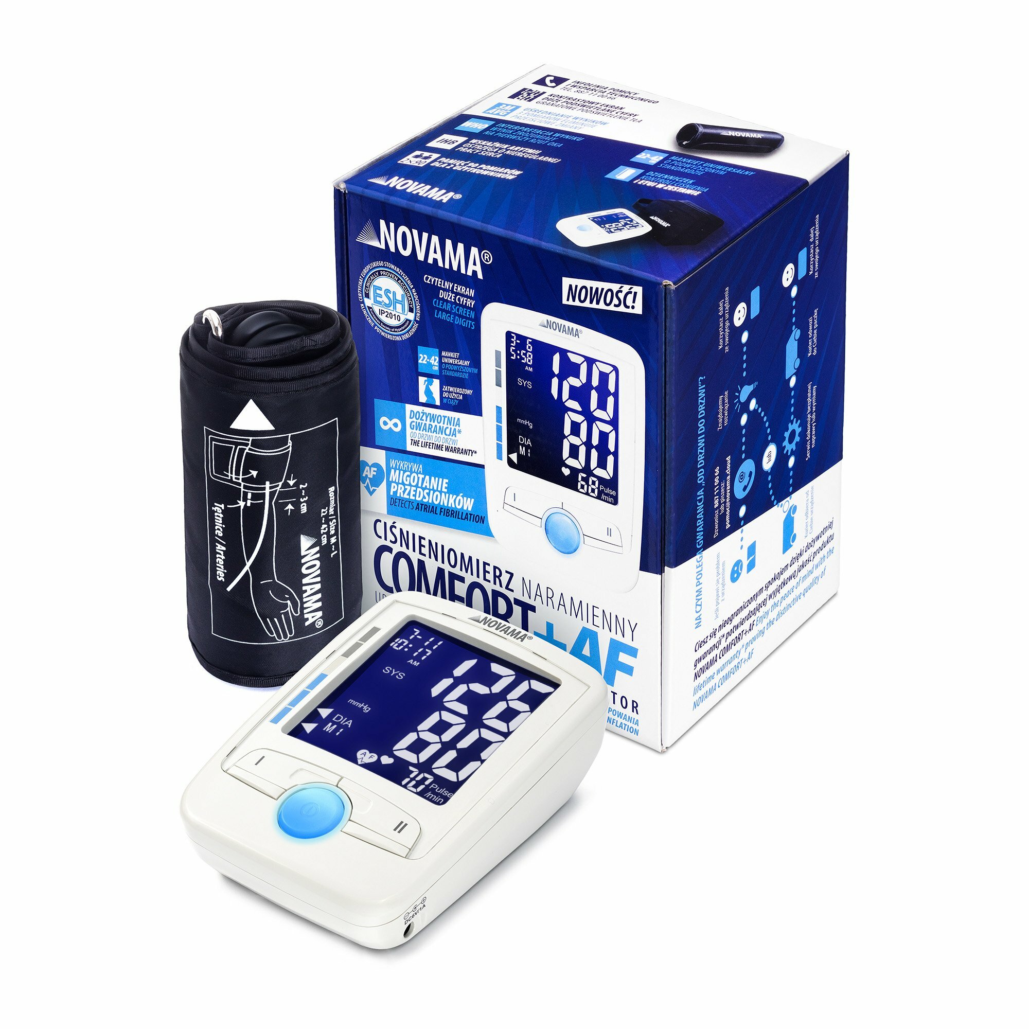 b19d8a9506ae4942b56a8c56b5af0ae0 NOVAMA COMFORT + AF, Ramenný tlakomer s detekciou fibrilácie predsiení AF a IHB + adaptér – Obrázok 1
