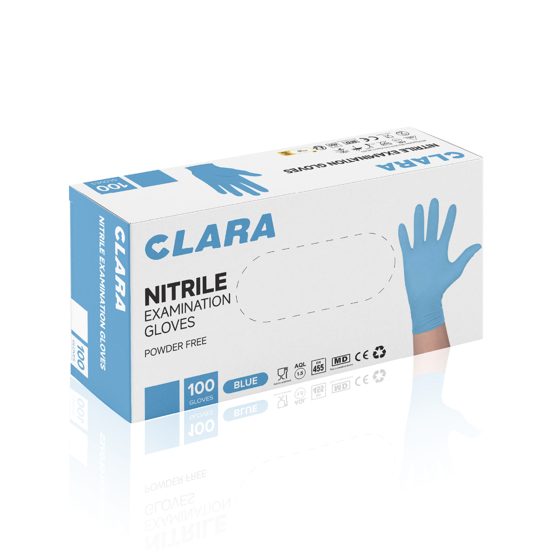 cb177fbfe3d0a59070f36bc9fdb7cf0c CLARA Bezpúdrové nitrilové rukavice modré XL 100 ks – Obrázok 1