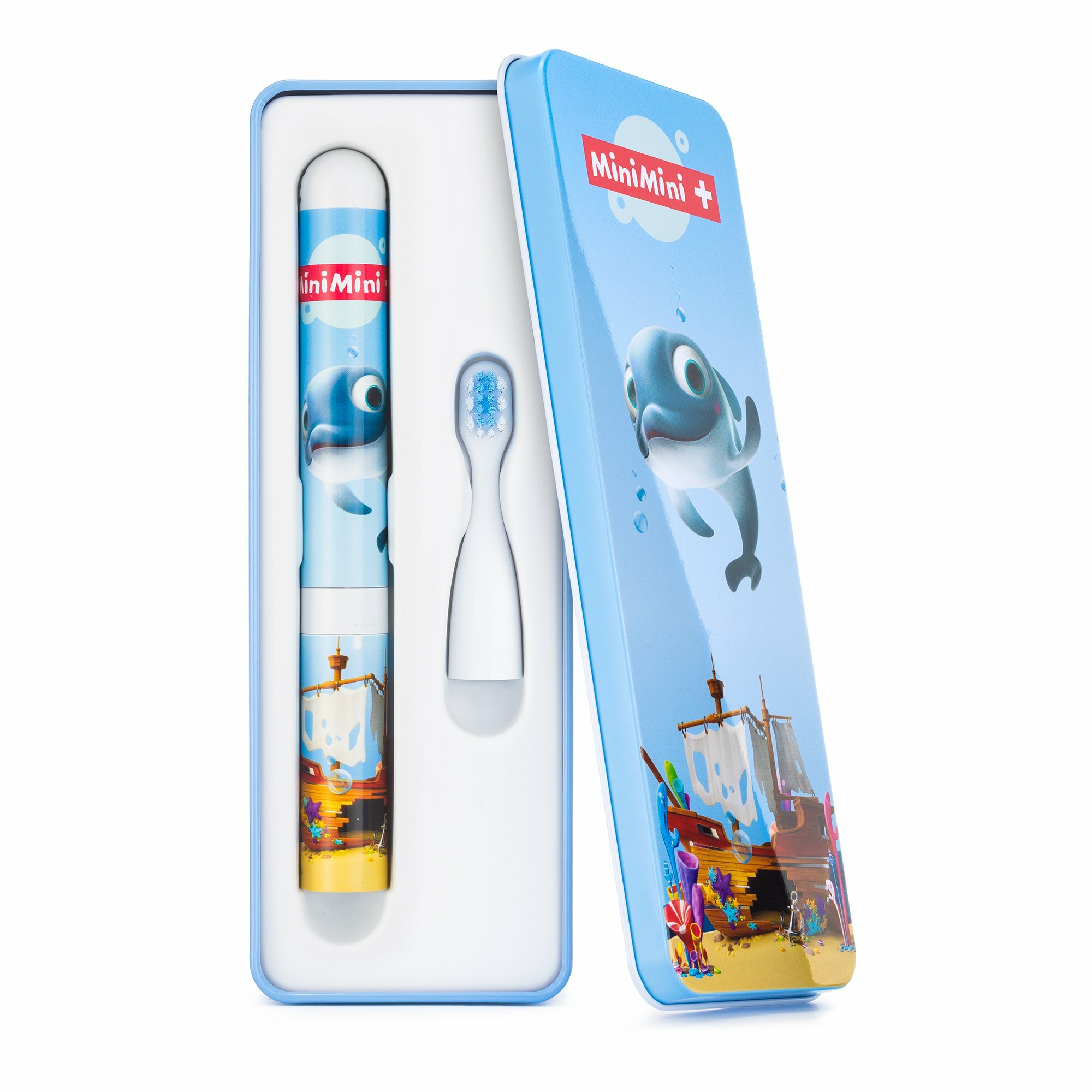 d0231f5ea31a2ab55dd0f91ccc564795 VITAMMY SMILE MiniMini+ Detská sonická zubná kefka Delfín Finek, od 3 rokov – Obrázok 1