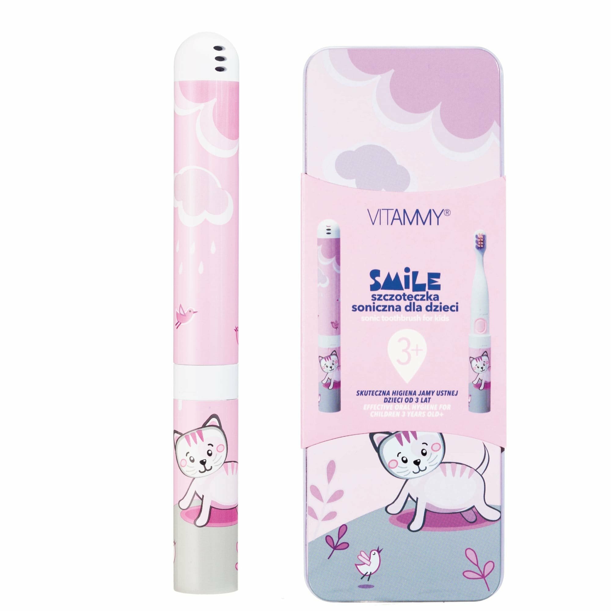 d4ffd4cee3a50ea100ff4cae53eac8b5 VITAMMY SMILE detská sonická zubná kefka Mačka, od 3 rokov – Obrázok 1