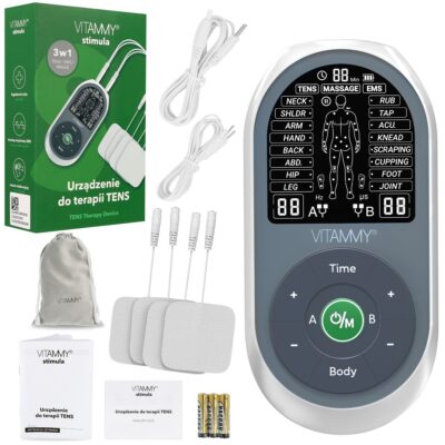 VITAMMY STIMULA Elektrostimulátor svalov, terapia TENS EMS a masáž 3 v 1 + 4 elektródy – Obrázok 7
