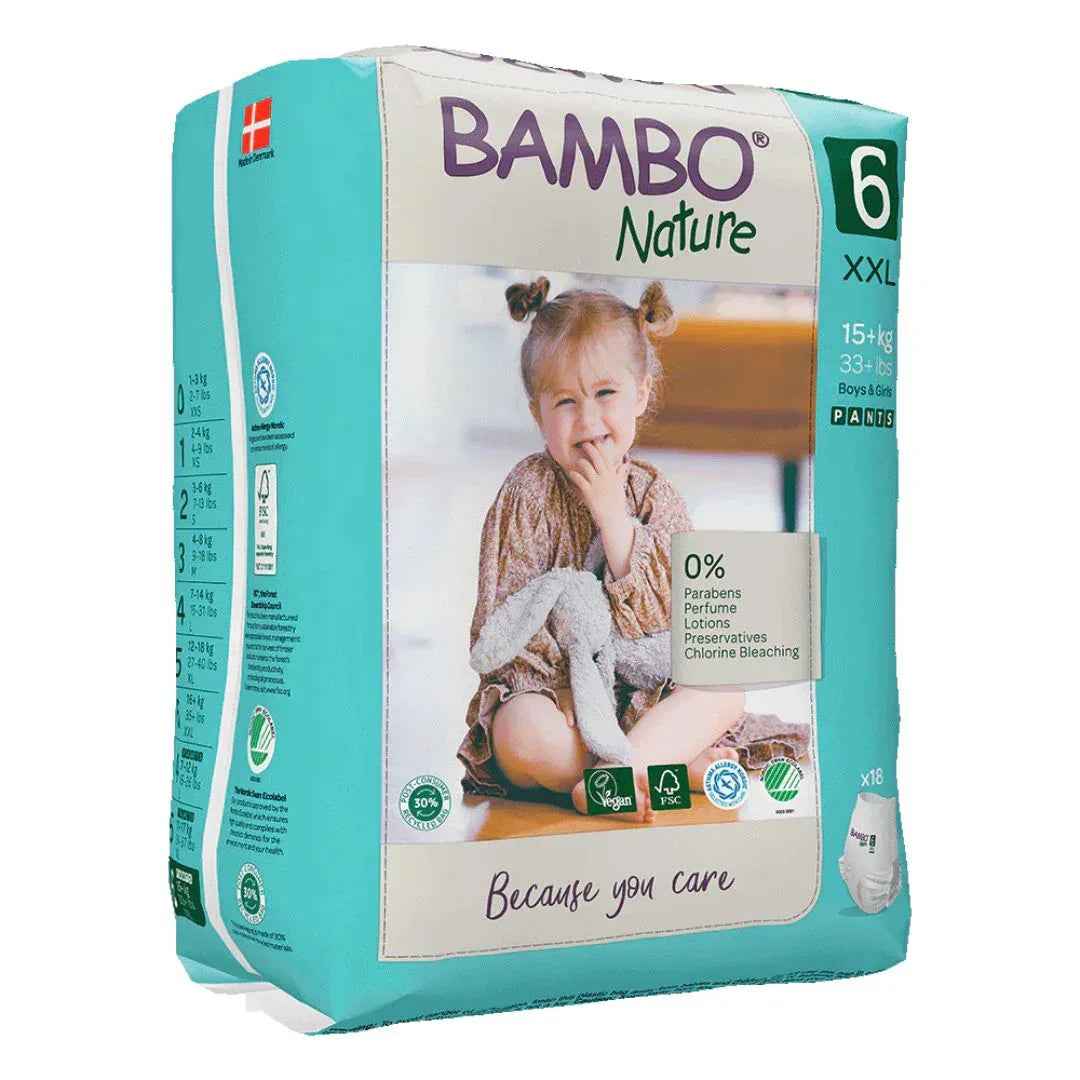 0223884_bambo-nature-hlacne-plenice-xxl-velikost-6-15-kg-18-kos BAMBO Nature 6 XXL plienkové nohavičky 15+ kg 18 ks – Obrázok 1