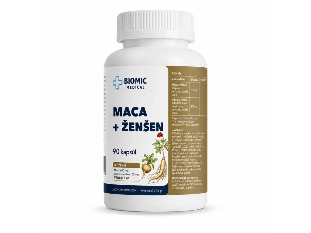221_maca-zensen BIOMIC MEDICAL Maca 600mg + Ženšen 100mg 90 kapsúl – Obrázok 1