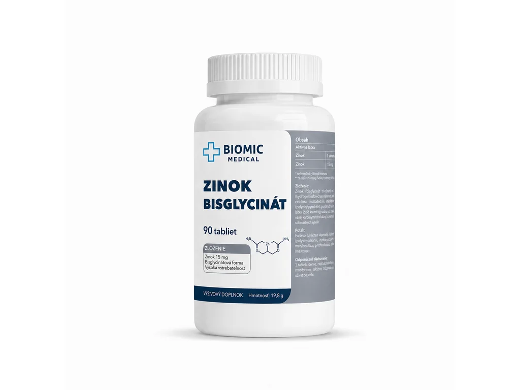 245_zinok BIOMIC MEDICAL Zinok bisglycinát 90 tabliet – Obrázok 1
