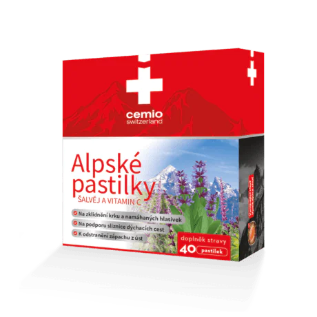 Cemio-Alpske-pastilky-40-pastiliek-460x460 Cemio Alpské pastilky Šalvia a vitamín C 40 ks – Obrázok 1