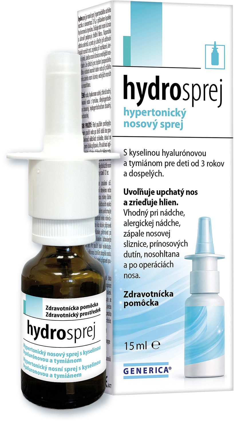 Hydrosprej-all-sk GENERICA Hydrosprej 3 % hypertonický nosový sprej s kyselinou hyalurónovou a tymiánom 15 ml – Obrázok 1