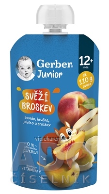 Gerber Junior Kapsička SVIEŽA BROSKYŇA ovocná desiata (od ukonč. 12. mesiaca) 1x110 g Gerber Junior Kapsička SVIEŽA BROSKYŇA ovocná desiata (od ukonč. 12. mesiaca) 1x110 g – Obrázok 1
