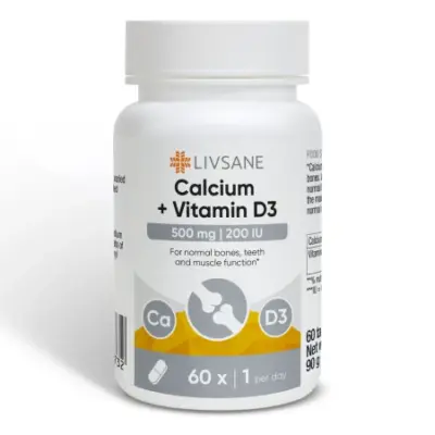 LIVSANE Calcium 500 mg + Vitamin D3 200 IU 60 tabliet