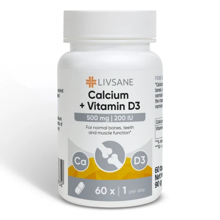 108337 LIVSANE Calcium 500 mg + Vitamin D3 200 IU 60 tabliet – Obrázok 1