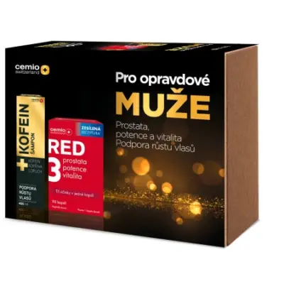 Cemio darčeková kazeta pre mužov RED3 90 kapsúl + KOFEÍN šampón 400 ml