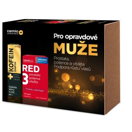 110749 Cemio darčeková kazeta pre mužov RED3 90 kapsúl + KOFEÍN šampón 400 ml – Obrázok 1