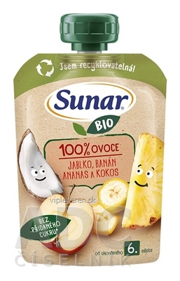 Sunar BIO Jablko Banán Ananás Kokos 100% ovocia, kapsička (od ukonč. 6. mesiaca) 1x100 g