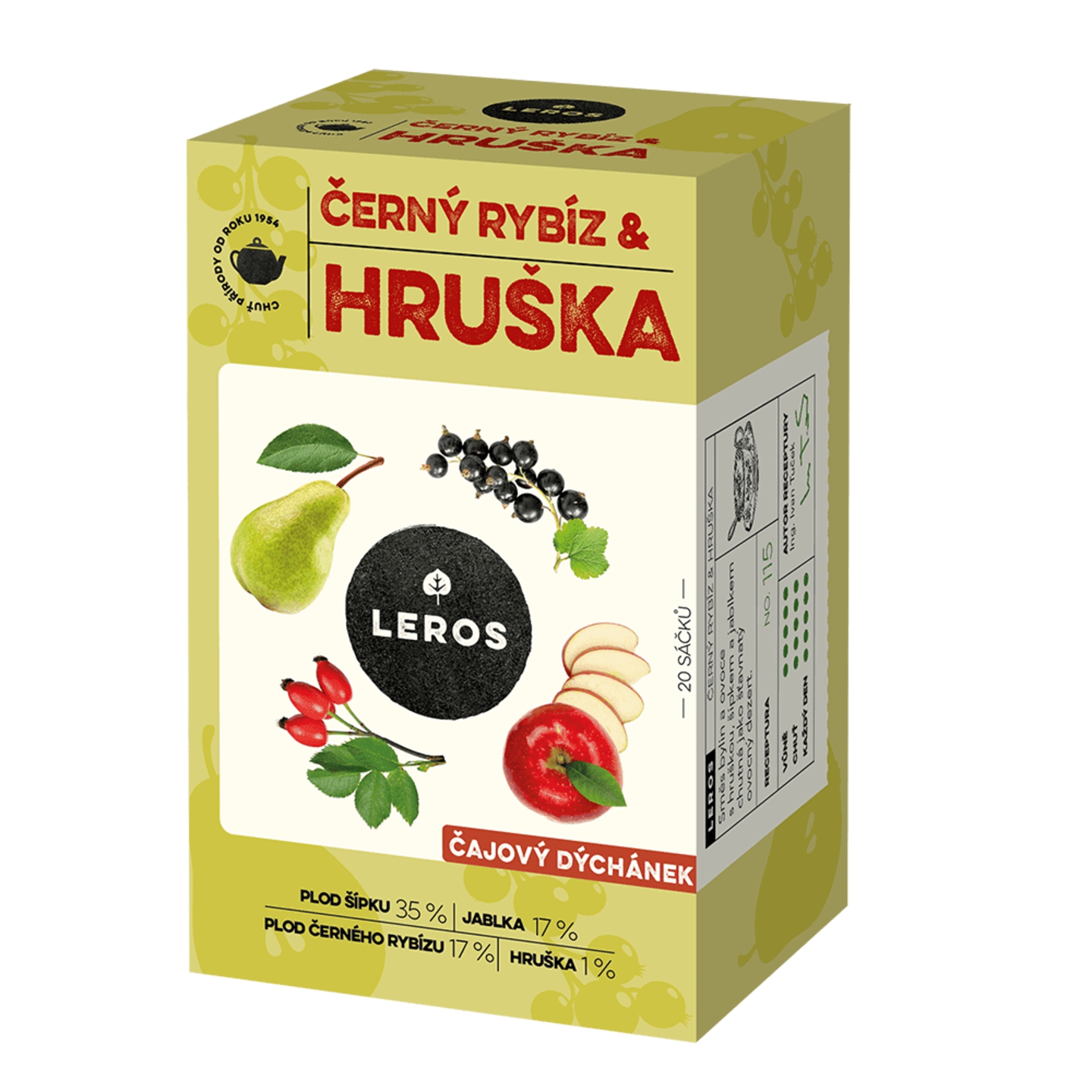 LEROS Čajová chvíľka ČIERNA RÍBEZĽA & HRUŠKA ovocný čaj 20 x 2,5 g