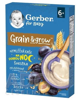 Gerber for Baby Nemliečna KAŠA Pšenično-ovsená slivka, na dobrú noc (od ukonč. 6. mesiaca) 1x200 g Gerber for Baby Nemliečna KAŠA Pšenično-ovsená slivka, na dobrú noc (od ukonč. 6. mesiaca) 1x200 g – Obrázok 1