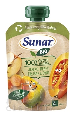 Sunar BIO Jablko Hruška Mrkva Tekvica 100% ovocia-zeleniny, kapsička (od ukonč. 4. mesiaca) 1x100 g