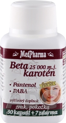 MedPharma BETAKAROTÉN 25.000 m.j.+Pantenol+PABA cps 30+7 zadarmo (37 ks) MedPharma BETAKAROTÉN 25.000 m.j.+Pantenol+PABA cps 30+7 zadarmo (37 ks) – Obrázok 1