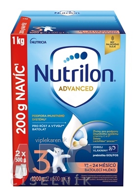 Nutrilon Advanced 3 DUO BALENIE batoľacia mliečna výživa v prášku (12-24 mesiacov), (nová receptúra, 2025) 2x500 g (1000 g)