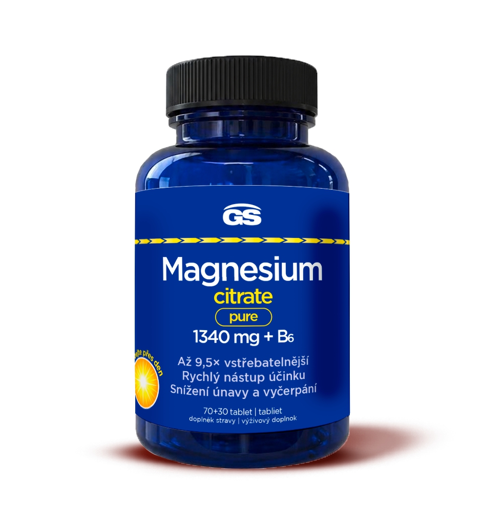 8595693302590a GS Magnesium Citrate Pure 1340 mg + B6 100 tabliet – Obrázok 1