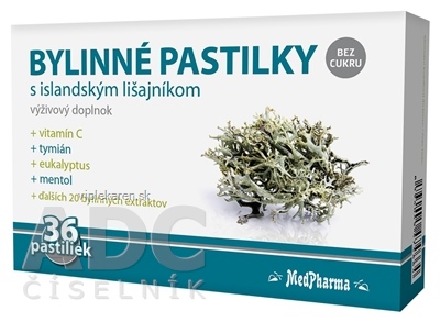 MedPharma BYLINNÉ PASTILKY Bez cukru s islandským lišajníkom, 1x36 ks MedPharma Bylinné pastilky s islandským lišajníkom 36 ks – Obrázok 1