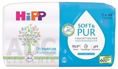 HiPP BABYSANFT SOFT & PUR Čistiace vlhčené obrúsky 3x48 ks