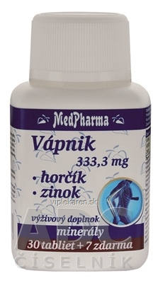 MedPharma VÁPNIK 333,3 mg + Horčík + Zinok tbl 30+7 zadarmo (37 ks) MedPharma VÁPNIK 333,3 mg + Horčík + Zinok tbl 30+7 zadarmo (37 ks) – Obrázok 1