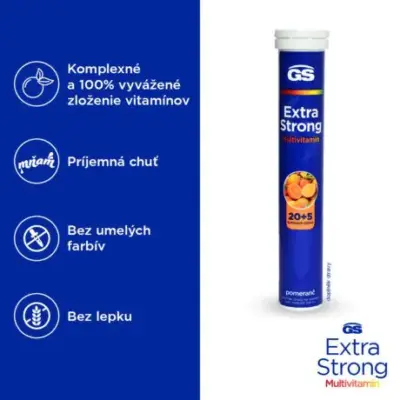 GS Extra Strong Multivitamin, príchuť pomaranč 25 šumivých tabliet – Obrázok 2