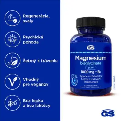 GS Magnesium Bisglycinate Pure 1000 mg + B6 100 tabliet – Obrázok 5
