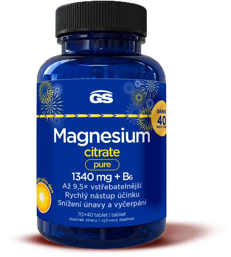 GS Magnesium Citrate Pure 1340 mg + B6 darčekové balenie 110 tabliet