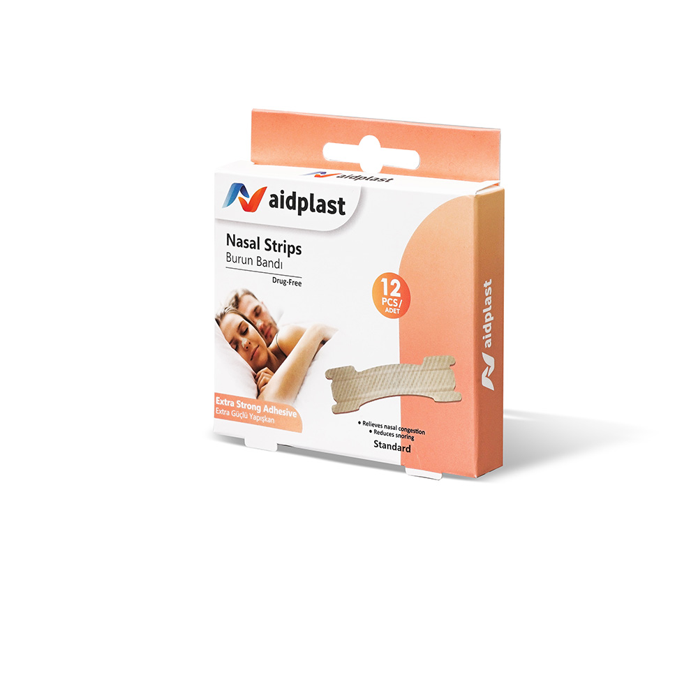 V1007-Aidplast-Nasal-Strips-Standard-Pack-of-12 Aidplast Nosové pásiky, náplasť na uľahčenie dýchania 12 ks – Obrázok 1