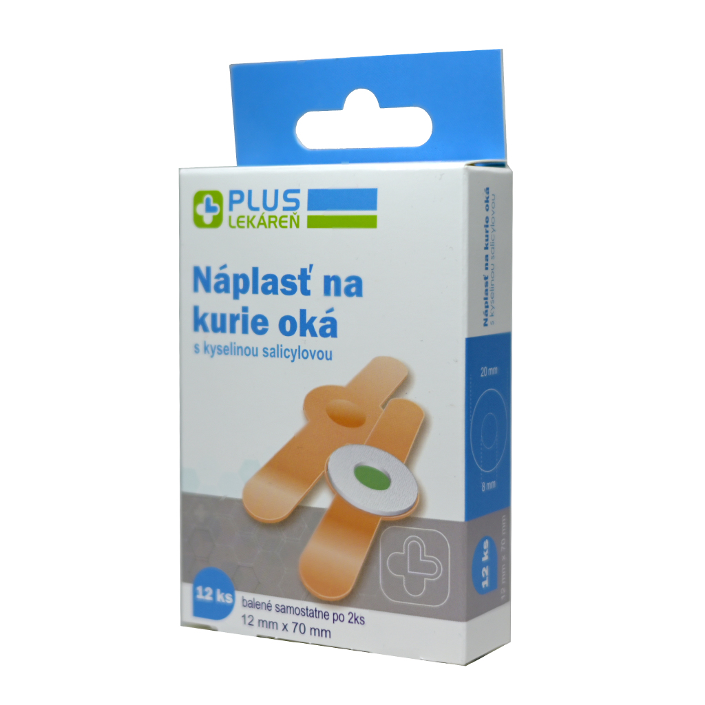 pluslekaren_naplast_na_kurie_oka PLUS LEKÁREŇ Náplasť na kurie oká s kyselinou salicylovou 12 ks ***Poškodený vonkajší obal*** – Obrázok 1