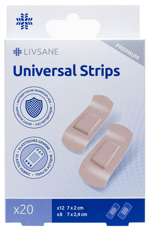 Z0039676 LIVSANE Univerzálna náplasť PREMIUM, prúžky 2 veľkosti 20 ks – Obrázok 1