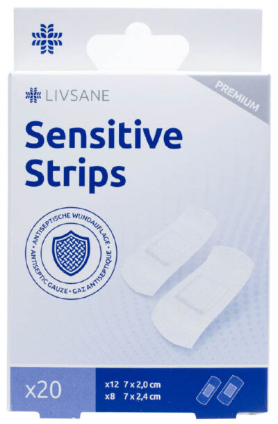 LIVSANE Náplasti na citlivú pokožku Sensitive PREMIUM, prúžky 2 veľkosti 20 ks