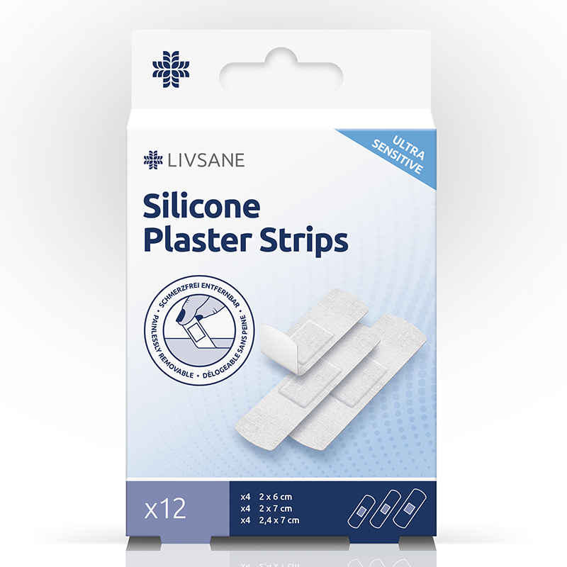Z0040073 LIVSANE Silikónové náplasti ULTRA SENSITIVE na citlivú pokožku, 3 rozmery 12 ks – Obrázok 1